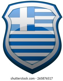 Greece Flag on a Glossy Shield, Vector Illustration isolated on White Background.