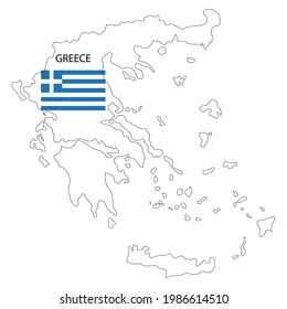 Greece flag on map. National flag graphic design. Contour symbol. Vector illustration. Stock image.