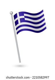 Greece flag on pole waving in the wind vector illustration