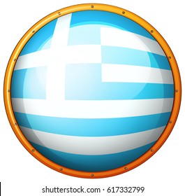 Bandera griega en la ilustración de la placa redonda