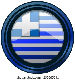 Greece Flag on a Round Glossy Shield, Vector Illustration isolated on White Background. 