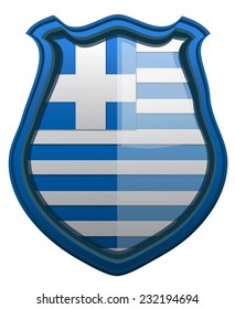 Greece Flag on a Shield under Glass, Vector Illustration isolated on White Background. 