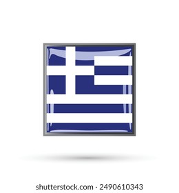 Greece flag on white background isolated vector graphic illustration for national day independence day celebration, election, games, basketball 3D square glossy shining flag button of Greece.