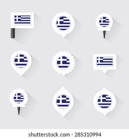 greece flag and pins for infographic, and map design