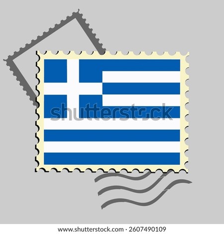 Greece flag postage stamp. Isolated vector illustration on grey post stamp background