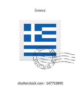 Greece Flag Postage Stamp on white background. Vector illustration.