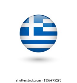 Greece flag - round glossy button, Vector image and icon