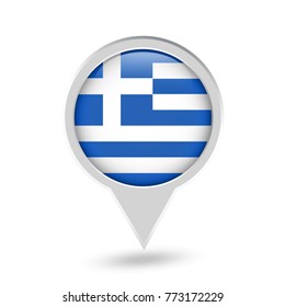 Greece Flag Round Pin Icon. Vector icon.