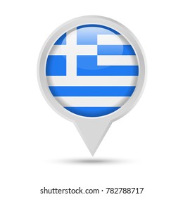 Greece Flag Round Pin Vector Icon - Illustration