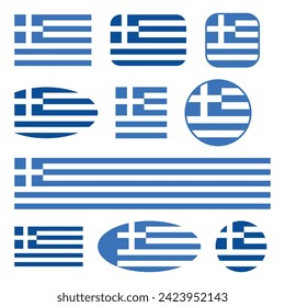 Greece flag set, isolated on white background, vector illustration.