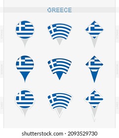 Greece flag, set of location pin icons of Greece flag. Vector illustration of national symbols.