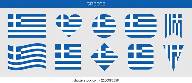 Greece flag set. Vector illustration isolated on white background