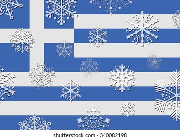 greece flag with snowflakes