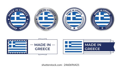 Greece flag, Greece flag Stamp, Made in Greece. Tag, Seal, Stamp, Silver, Flag, Icon vector