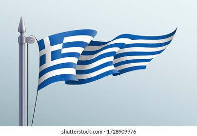 Greece flag state symbol isolated on background national banner. Greeting card National Independence Day of the Hellenic republic. Illustration banner with realistic state.