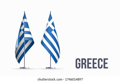 Greece flag state symbol isolated on background national banner. Greeting card National Independence Day of the Hellenic republic. Illustration banner with realistic state.