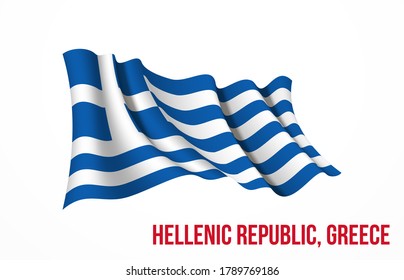 Greece flag state symbol isolated on background national banner. Greeting card National Independence Day of the Hellenic republic. Illustration banner with realistic state.