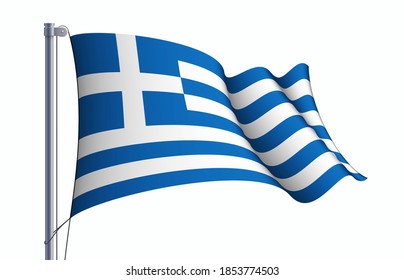 Símbolo del estado de la bandera de Grecia aislado en un cartel nacional de fondo. Tarjeta de saludo Día de la Independencia Nacional de la República Helénica. Cartel de ilustración con estado realista.