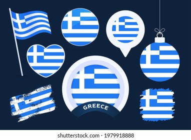 greece flag vector collection. big set of national flag design elements in different shapes for public and national holidays in flat style.