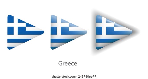 Greece flag vector icons set in the shape of rounded triangle