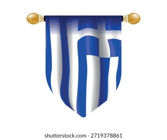 Vector de la bandera de Grecia. Bandera de Vector de Grecia, envuelta en un asta. Símbolo de Grecia, Plantilla para el Anuncio, tarjeta, publicidad, promocionar. Ilustración vectorial.
