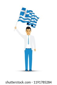 Greece flag waving man and woman