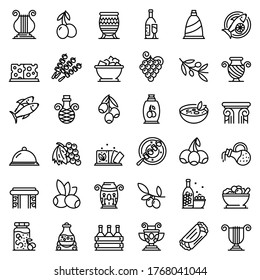 Greece food icons set. Outline set of greece food vector icons for web design isolated on white background