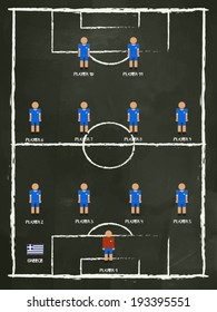 Greece Football Club line-up on Pitch, vector design.