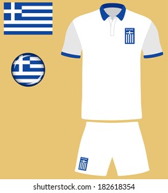 Greece Football Jersey. Abstract vector image of the Greek football kit, along with flag and icon.