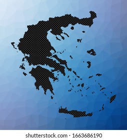 Mapa geométrico de Grecia. Forma de galería de símbolos de Grecia en estilo de polos bajos. Sorprendente ilustración vectorial del país.