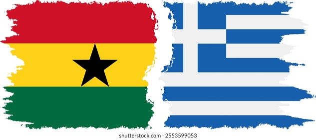 Greece and Ghana grunge flags connection, vector