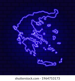 Greece glowing neon sign on brick wall background