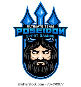 greece Gods of Ocean Poseidon Head and trident background mascot logo for gaming team 