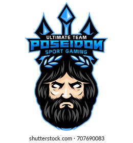 greece Gods of Ocean Poseidon Head and trident background mascot logo for gaming team 