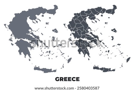 Greece grey political map simple flat illustration set