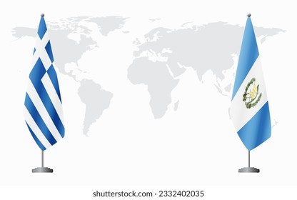 Greece and Guatemala flags for official meeting against background of world map.