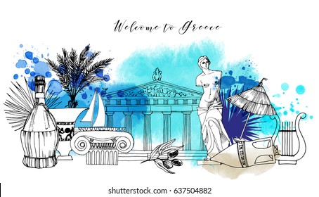 Greece. Hand drawn vector background