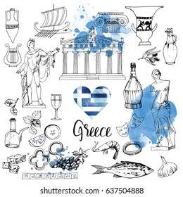 Greece. Hand drawn vector set 