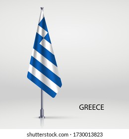 Greece hanging flag on flagpole