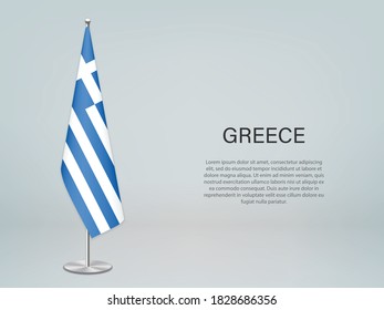 Grecia colgando la bandera en el estrado. Plantilla para banner de conferencia política