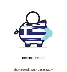 Greece healthcare cost. Piggy bank wearing a protective face mask