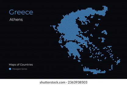 Grecia, República Helénica, Atenas. Mapa vectorial creativo. Mapas modernos de países. Sur de Europa, serie Hexagon.
