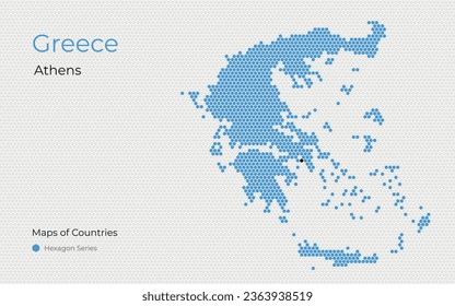 Grecia, República Helénica, Atenas. Mapa vectorial creativo. Mapas modernos de países. Sur de Europa, serie Hexagon. Blanco