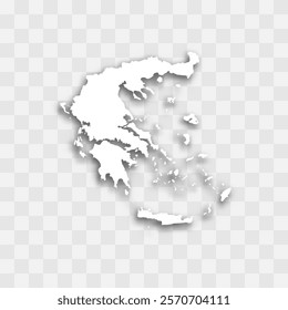 Greece high detailed vector representation of country silhouette. White color on transparent background with dropped shadow. For educational, decorative, or informational use.