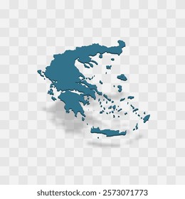 Greece high detailed vector representation of country silhouette. 3D map on transparent background with dropped shadow. For educational, decorative, or informational use.