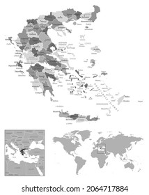 Greece - highly detailed black and white map. Vector illustration