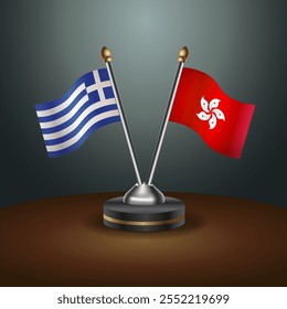 Greece and Hong Kong table flags relation  with gradient backgrund. Vector Illustration