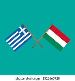 Greece and Hungary crossed flags.Language learning or travel concept 