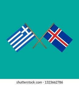 Greece and Iceland crossed flags.Language learning or travel concept 
