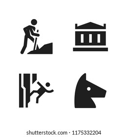 greece icon. 4 greece vector icons set. trojan, parthenon and climbing icons for web and design about greece theme